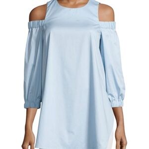 Tibi Satin Poplin Cold-Shoulder Blouse, Morning Blue size 2